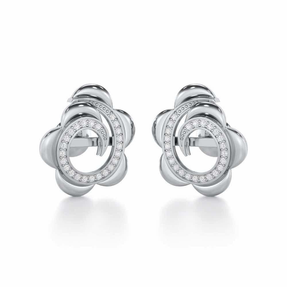 Bright Flower Silver Earrings - White Gold - Image 1