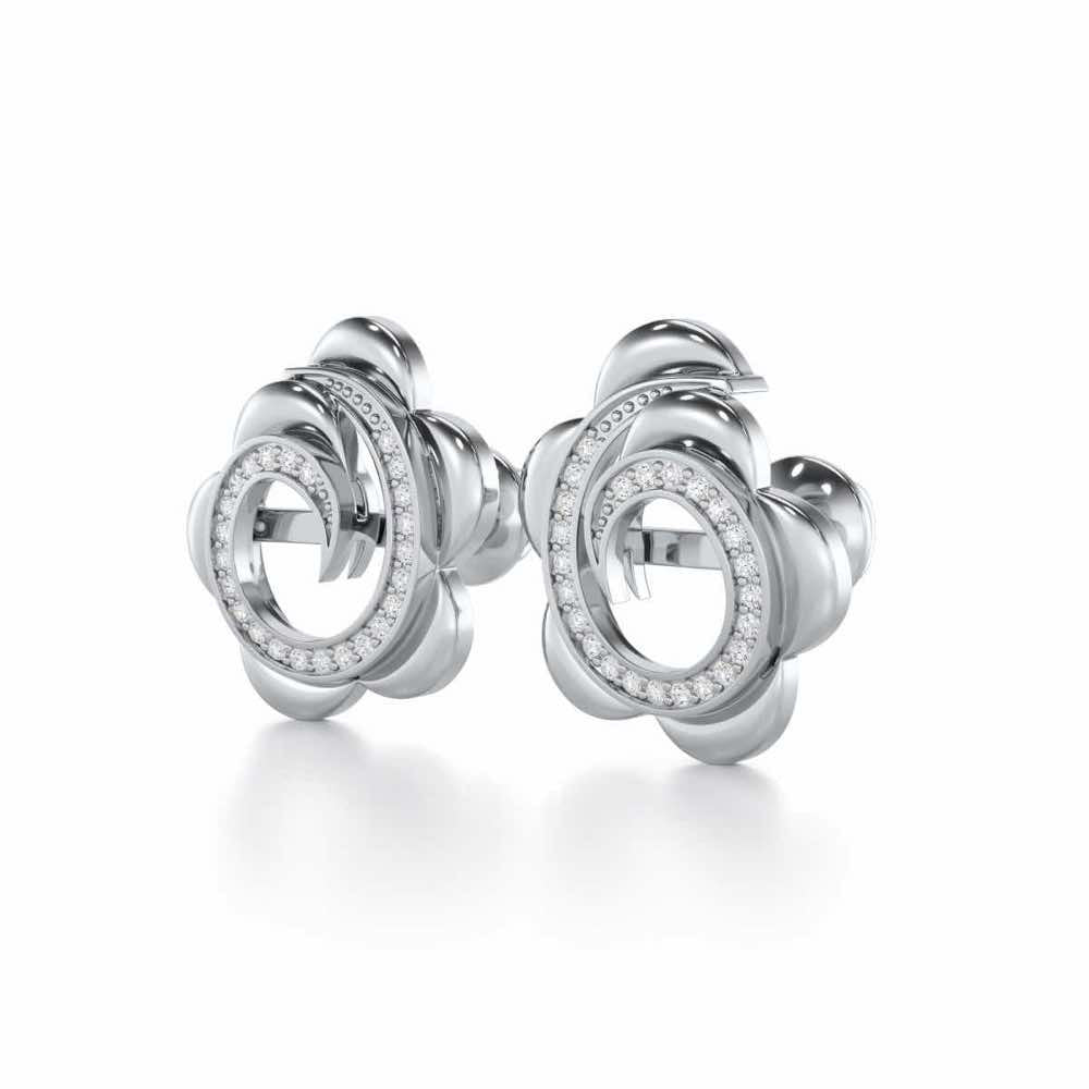 Bright Flower Silver Earrings - White Gold - Image 3