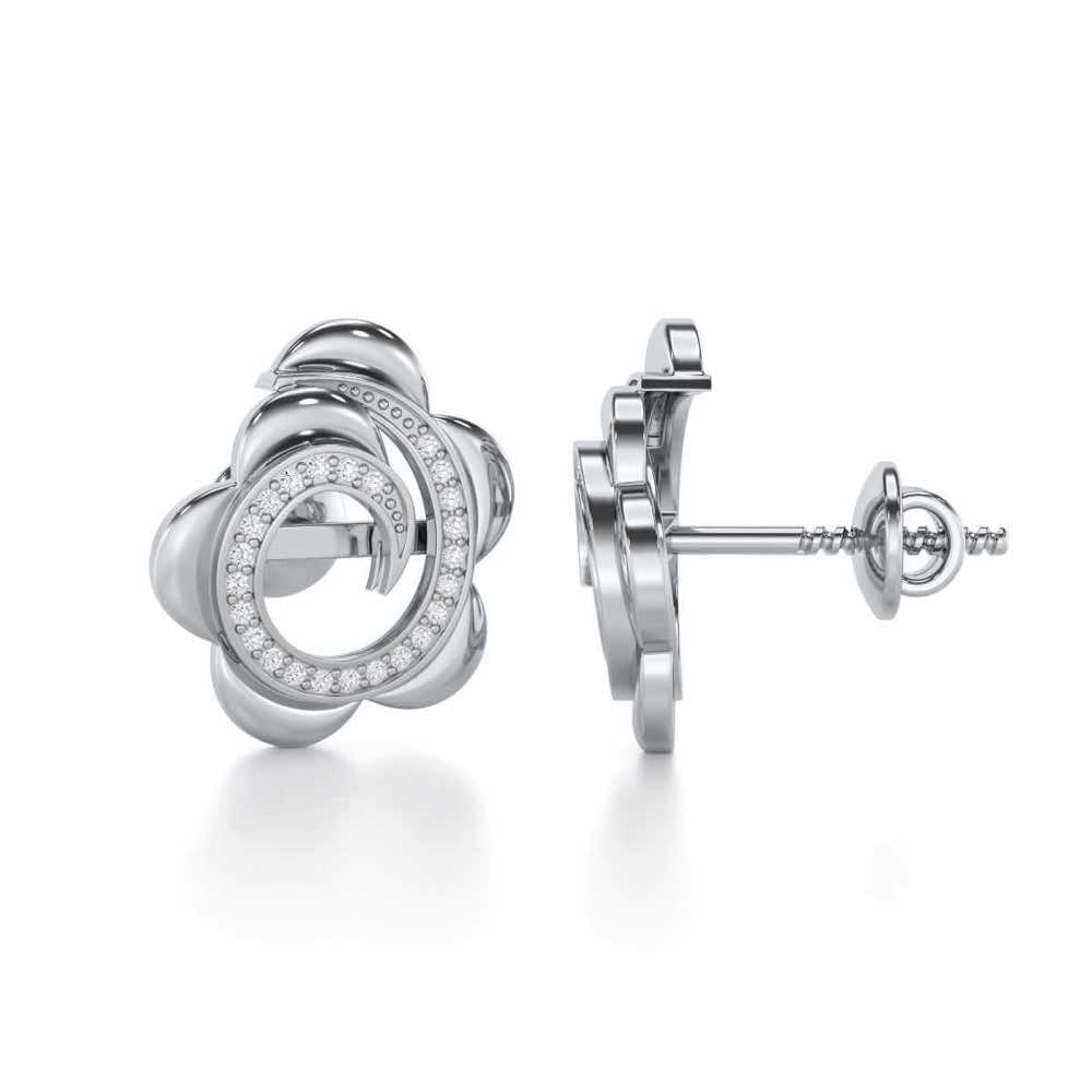 Bright Flower Silver Earrings - White Gold - Image 4
