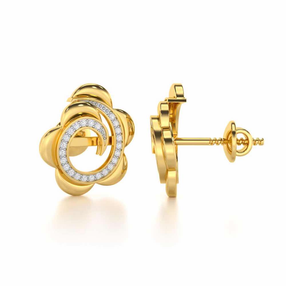 Bright Flower Silver Earrings - Yellow Gold - Image 4