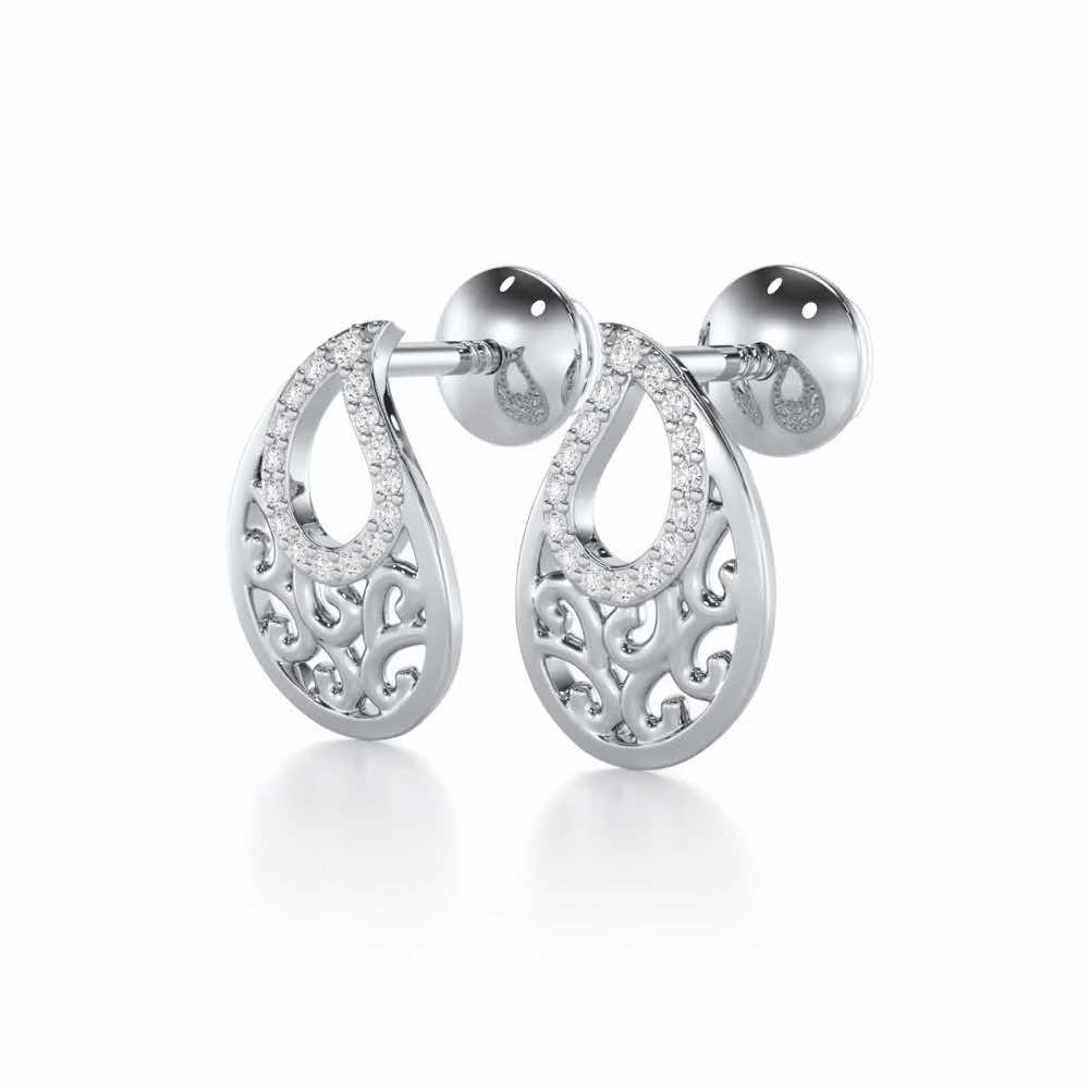 Brilliance Silver Stud Earrings - White Gold - Image 3