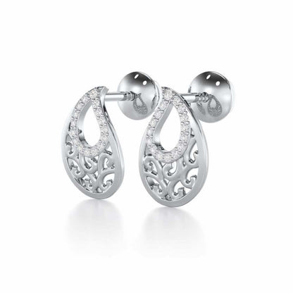 Brilliance Silver Stud Earrings - White Gold - Image 3