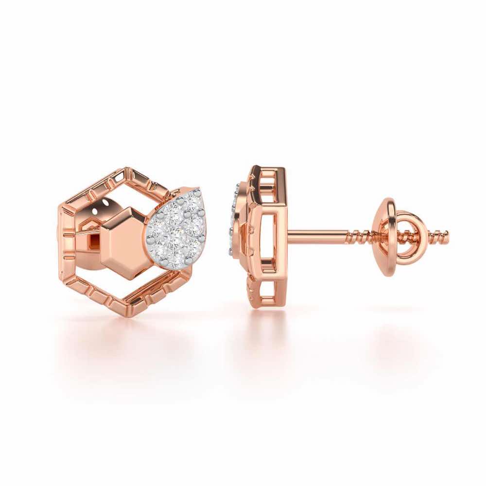 Brilliant Bliss Silver Stud Earrings - Rose Gold - Image 4