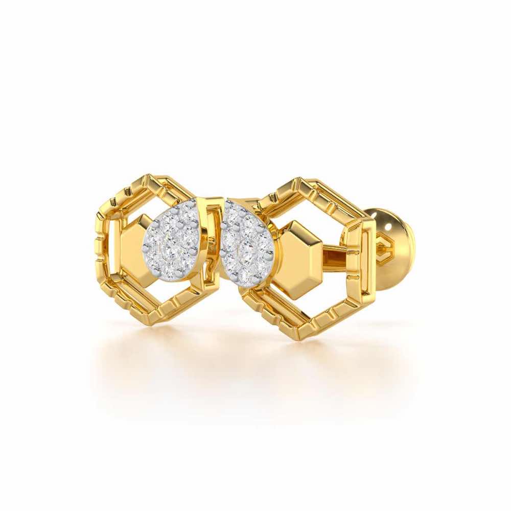 Brilliant Bliss Silver Stud Earrings - Yellow Gold - Image 3