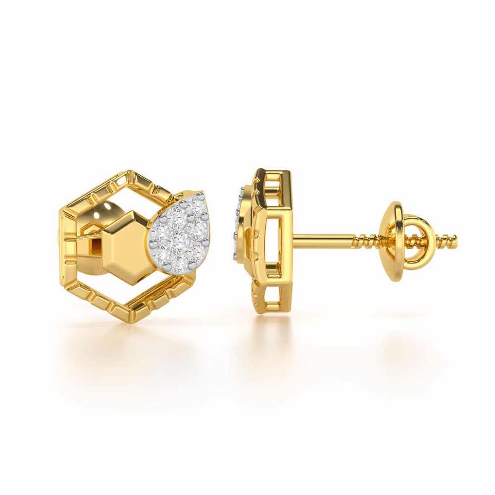 Brilliant Bliss Silver Stud Earrings - Yellow Gold - Image 4