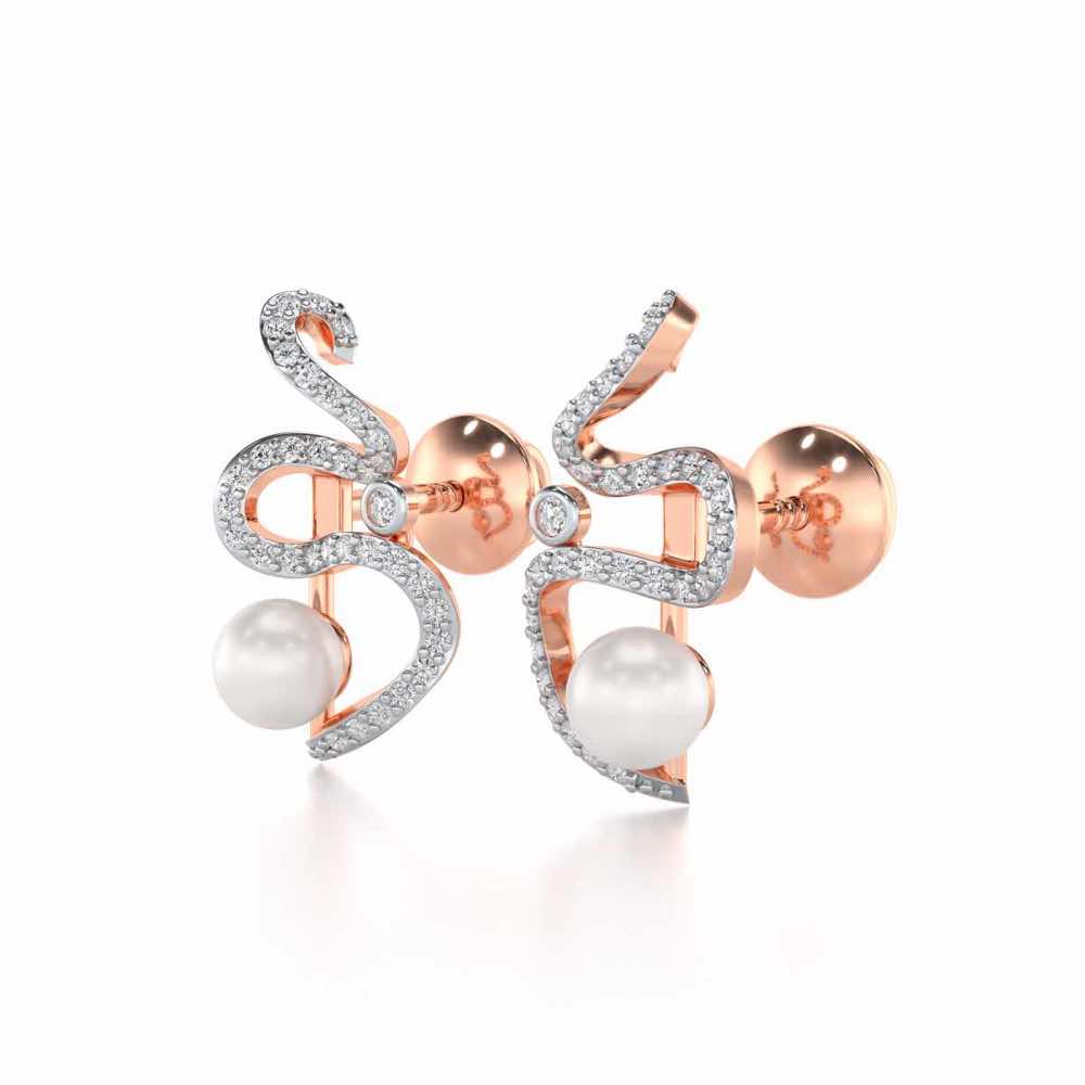 Brim Silver Pearl Earrings - Rose Gold - Image 3