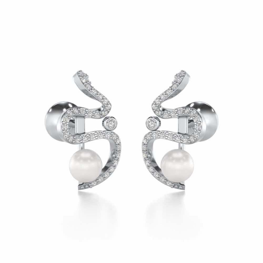 Brim Silver Pearl Earrings - White Gold - Image 1