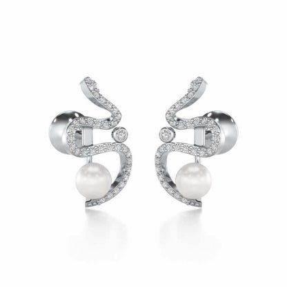 Brim Silver Pearl Earrings - White Gold - Image 1