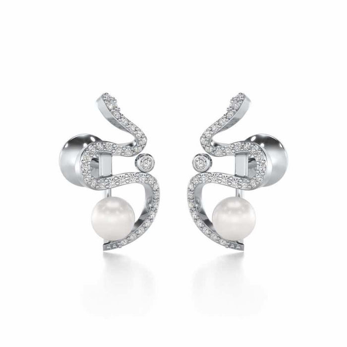 Brim Silver Pearl Earrings - White Gold - Image 1