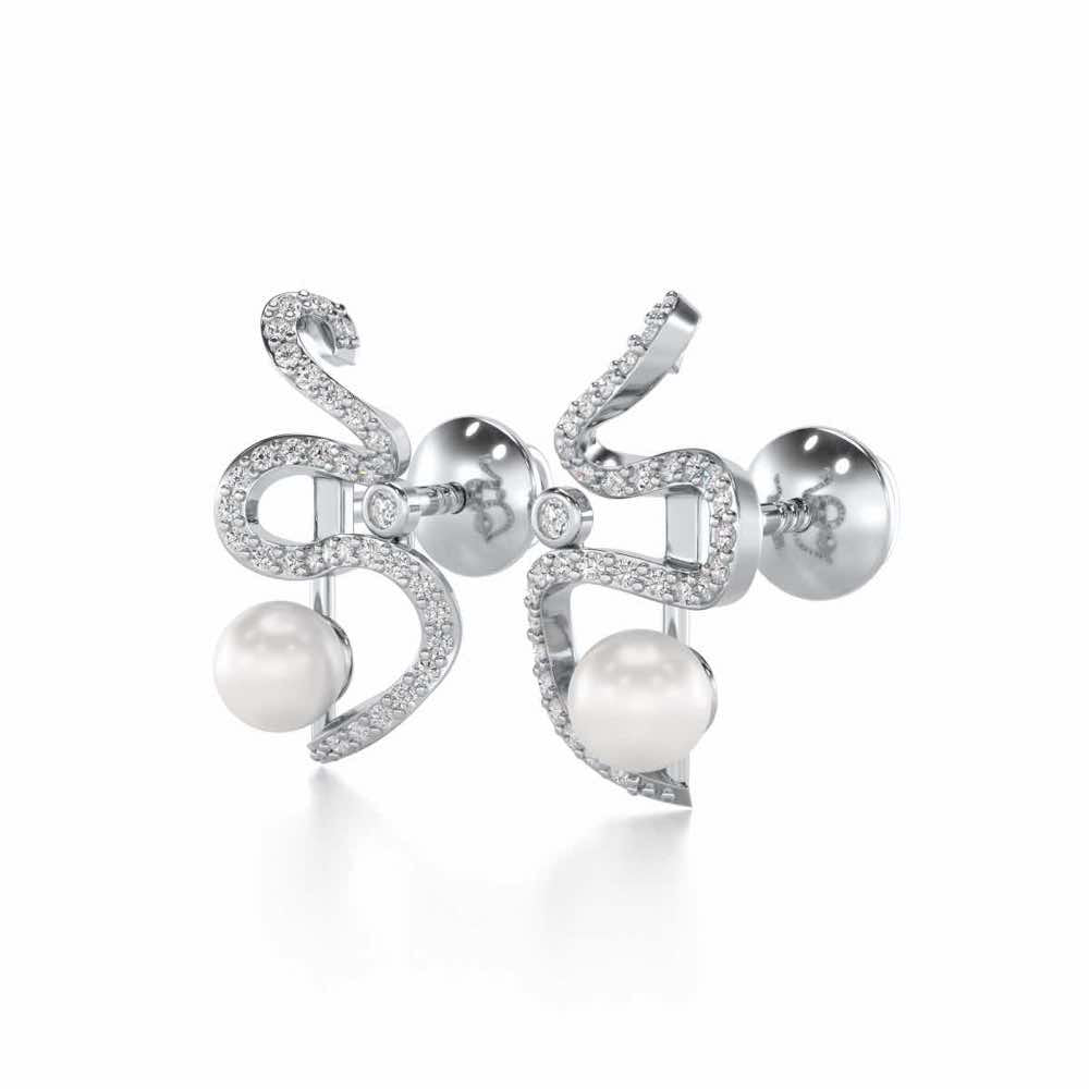 Brim Silver Pearl Earrings - White Gold - Image 3