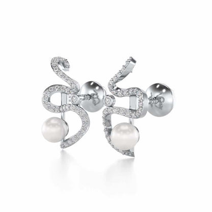Brim Silver Pearl Earrings - White Gold - Image 3