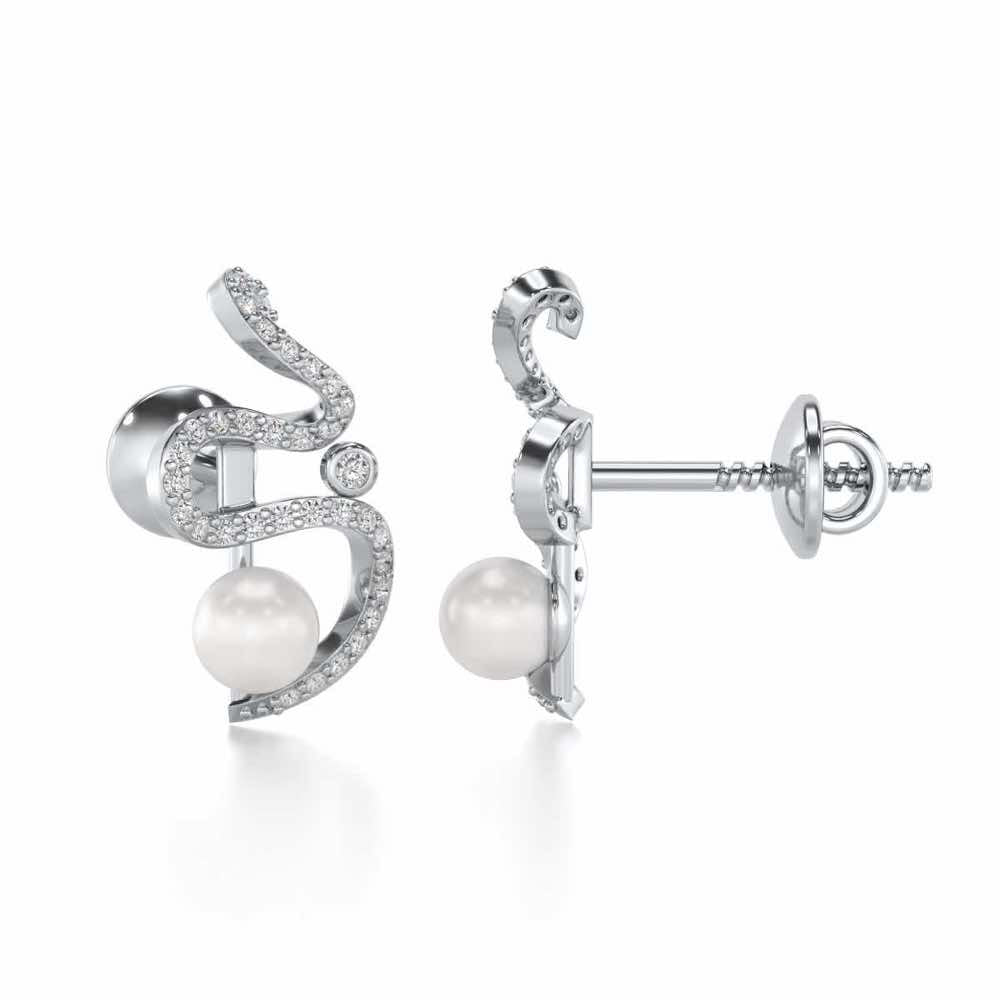 Brim Silver Pearl Earrings - White Gold - Image 4