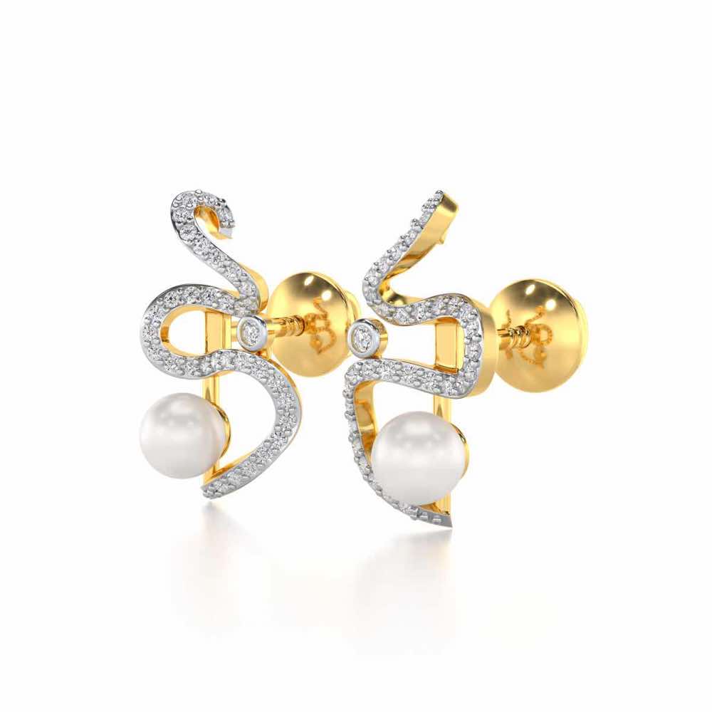 Brim Silver Pearl Earrings - Yellow Gold - Image 3