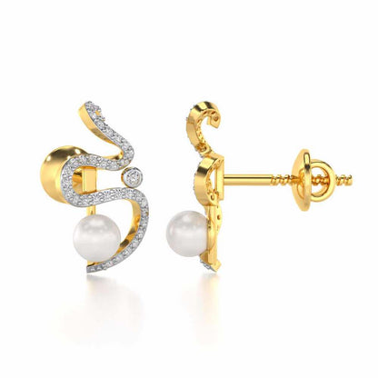 Brim Silver Pearl Earrings - Yellow Gold - Image 4
