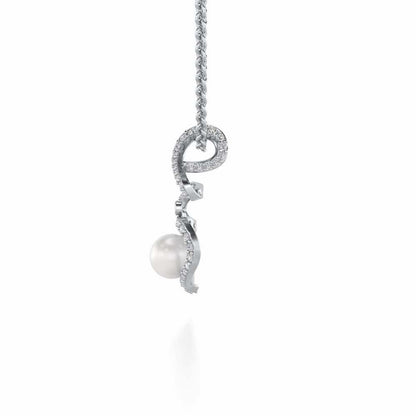 Brim Silver Pearl Pendant - White Gold - Image 4