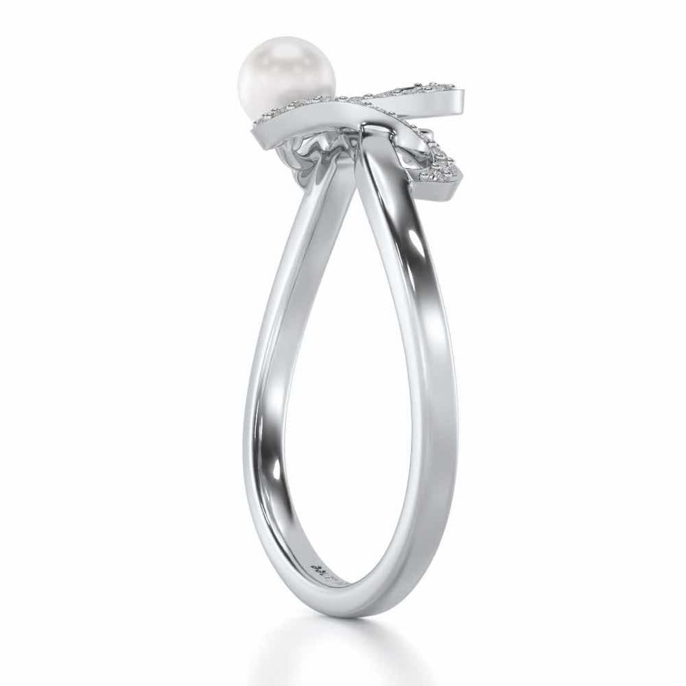 Brim Silver Pearl Ring - White Gold - Image 3