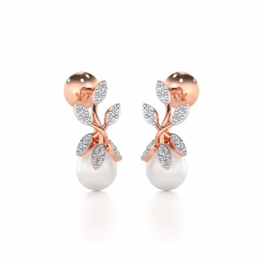 Budding Silver Pearl Earrings - Rose Gold - Image 1