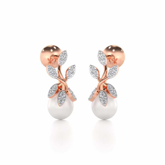 Budding Silver Pearl Earrings - Rose Gold - Image 1
