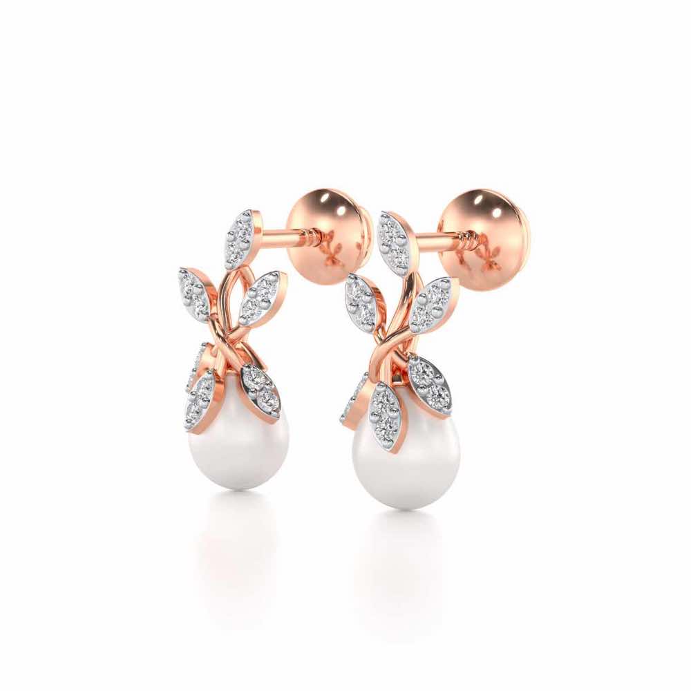 Budding Silver Pearl Earrings - Rose Gold - Image 3
