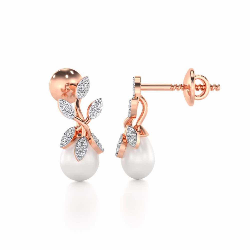 Budding Silver Pearl Earrings - Rose Gold - Image 4