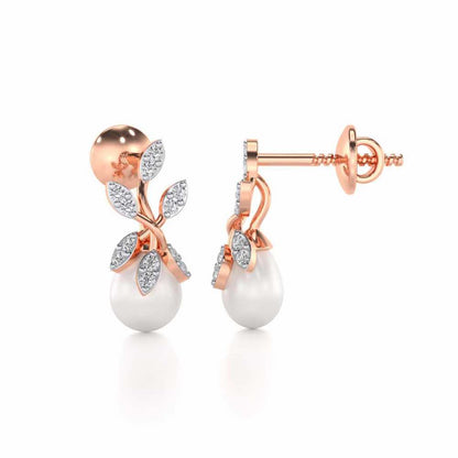 Budding Silver Pearl Earrings - Rose Gold - Image 4