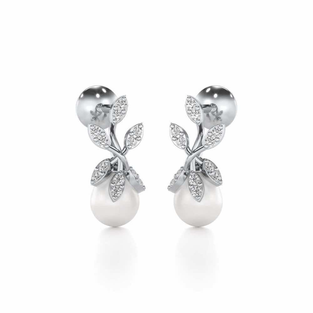Budding Silver Pearl Earrings - White Gold - Image 1