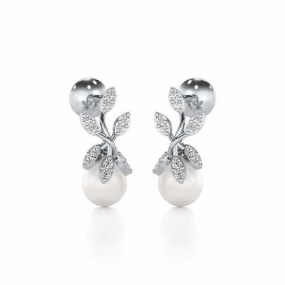 Budding Silver Pearl Earrings - White Gold - Image 1