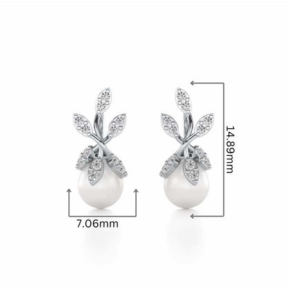 Budding Silver Pearl Earrings - White Gold - Image 2