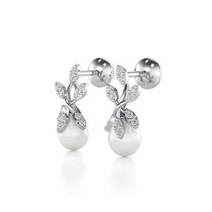 Budding Silver Pearl Earrings - White Gold - Image 3