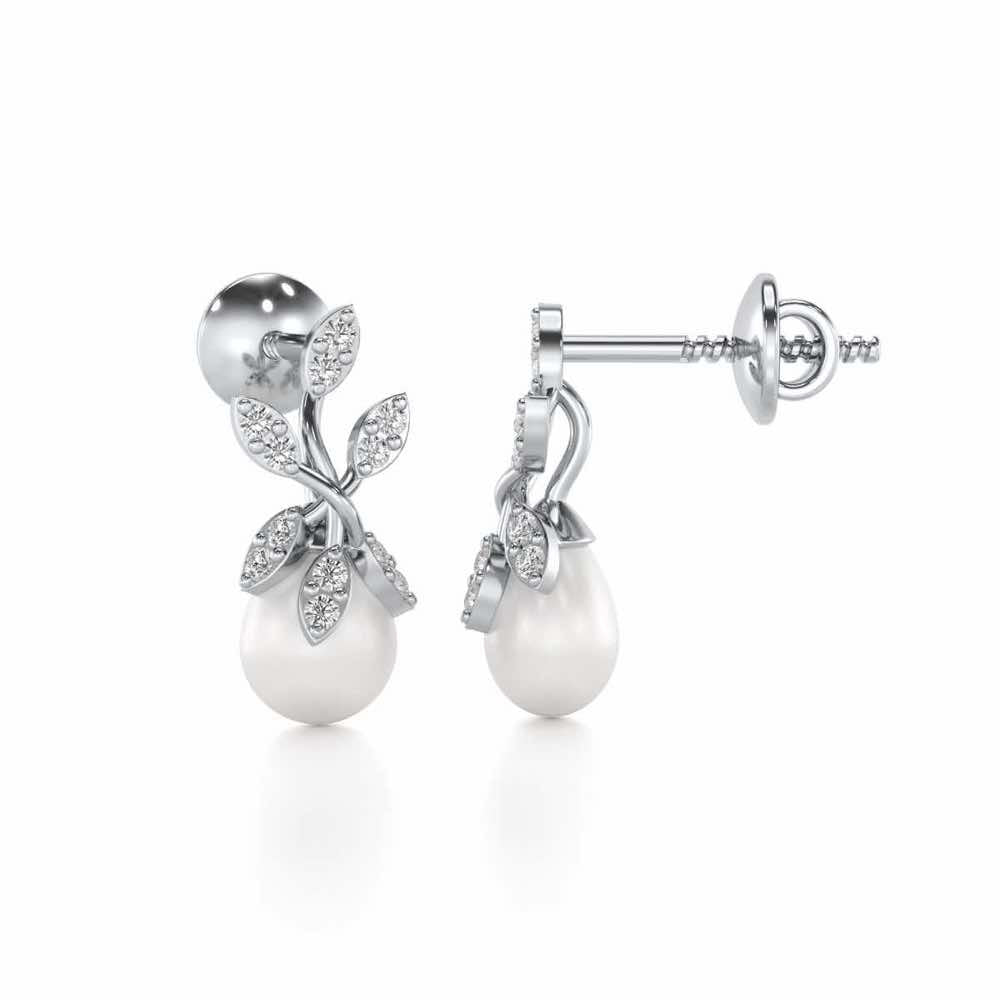 Budding Silver Pearl Earrings - White Gold - Image 4
