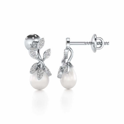 Budding Silver Pearl Earrings - White Gold - Image 4