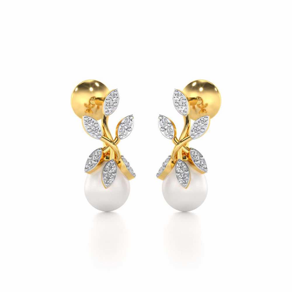 Budding Silver Pearl Earrings - Yellow Gold - Image 1