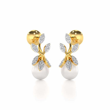 Budding Silver Pearl Earrings - Yellow Gold - Image 1