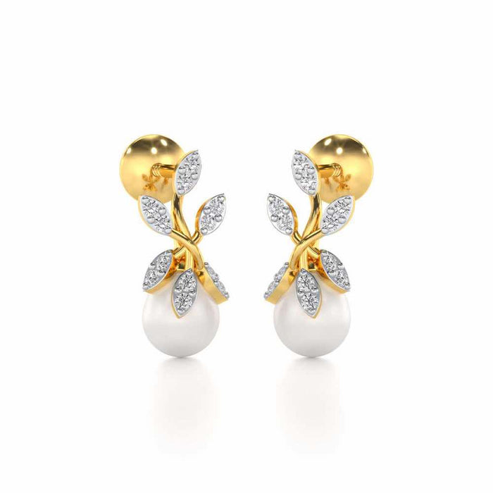 Budding Silver Pearl Earrings - Yellow Gold - Image 1