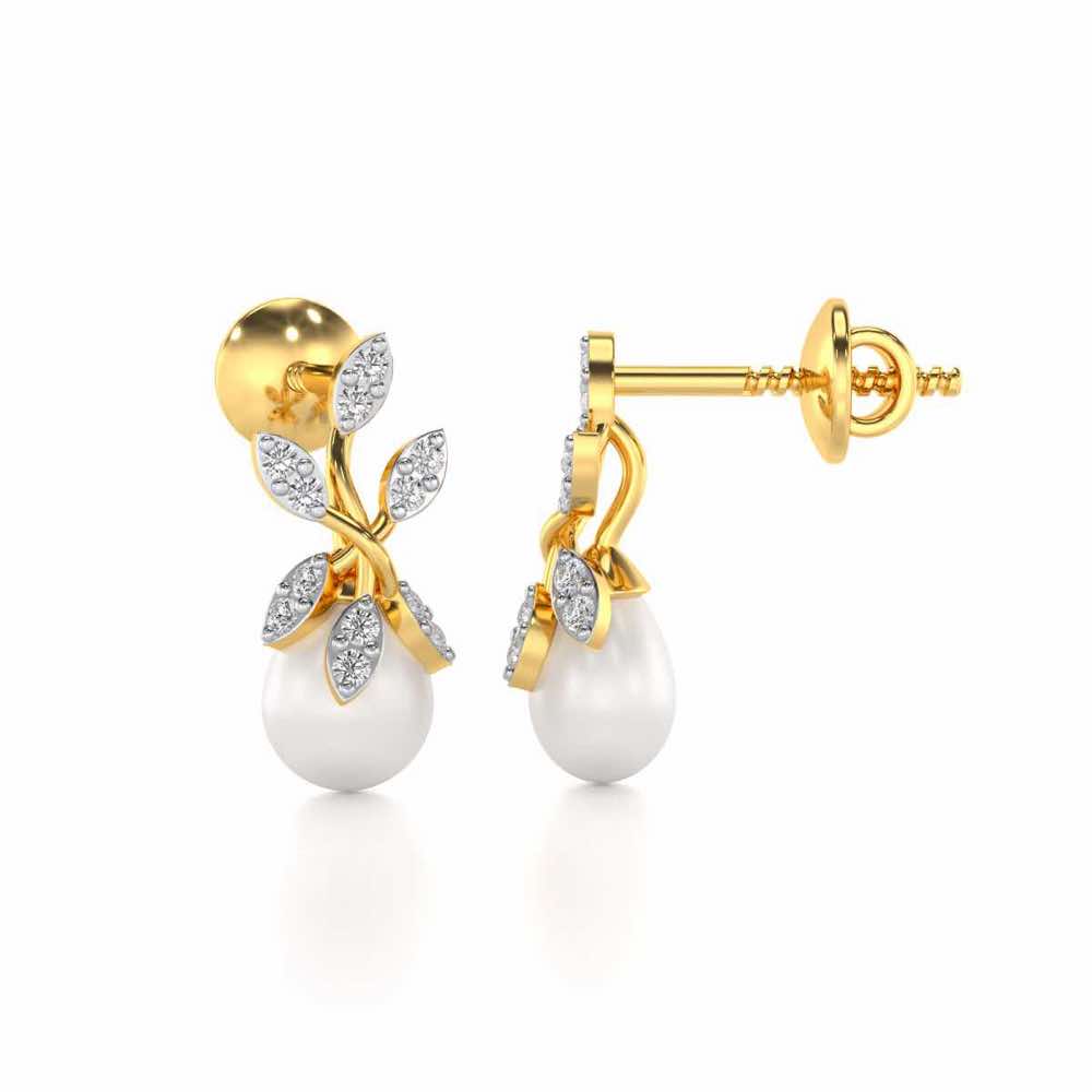 Budding Silver Pearl Earrings - Yellow Gold - Image 4