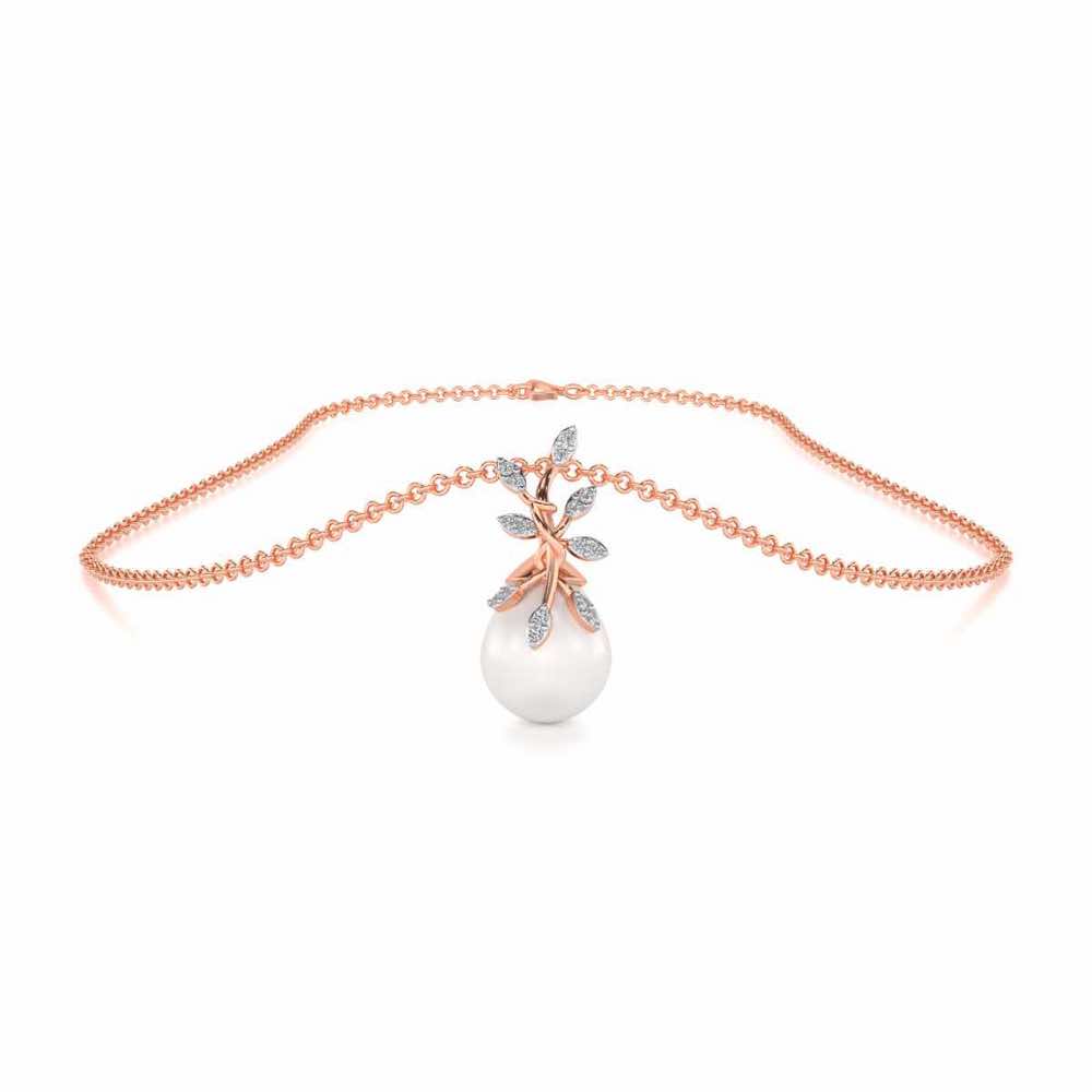 Budding Silver Pearl Pendant - Rose Gold - Image 3