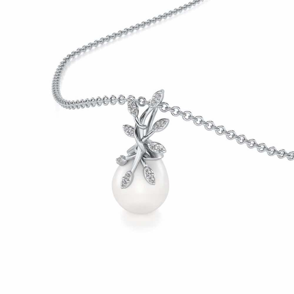 Budding Silver Pearl Pendant - White Gold - Image 1