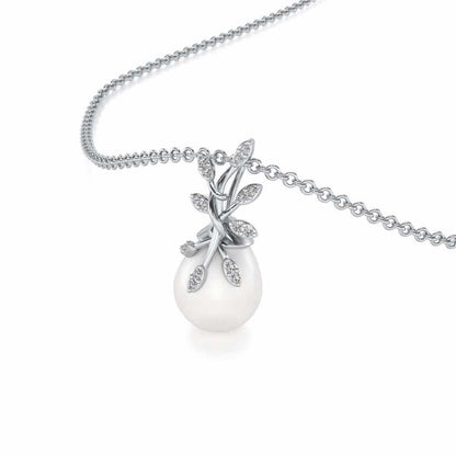 Budding Silver Pearl Pendant - White Gold - Image 1