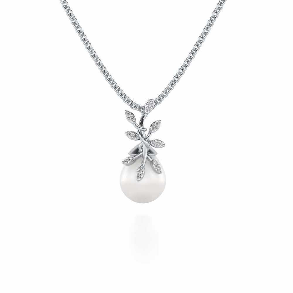 Budding Silver Pearl Pendant - White Gold - Image 2