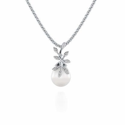 Budding Silver Pearl Pendant - White Gold - Image 2