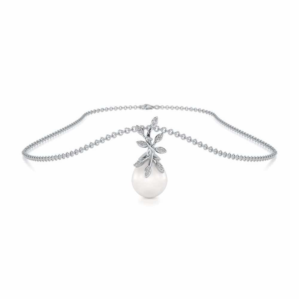Budding Silver Pearl Pendant - White Gold - Image 3