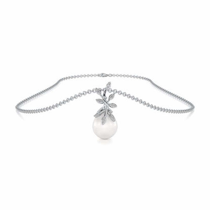 Budding Silver Pearl Pendant - White Gold - Image 3