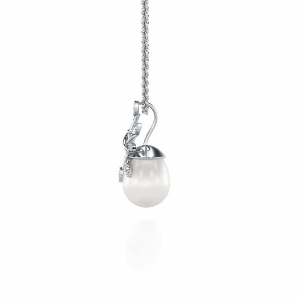 Budding Silver Pearl Pendant - White Gold - Image 4
