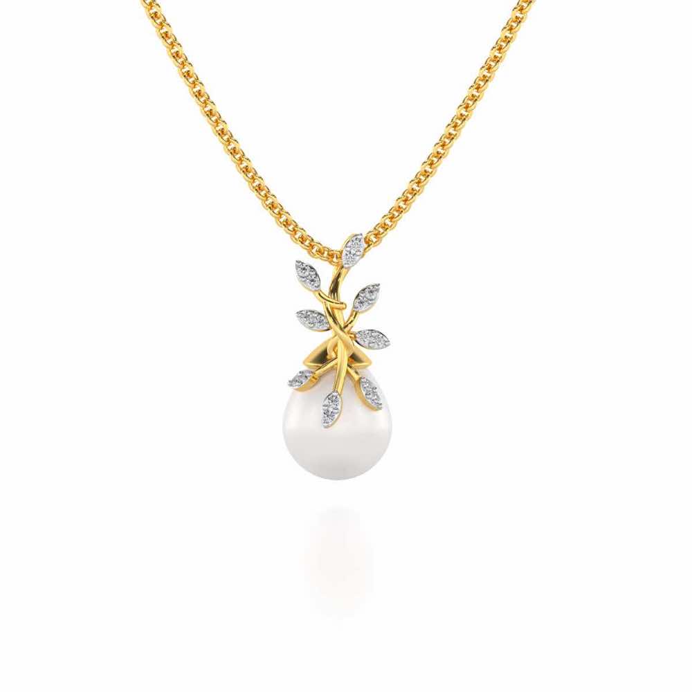 Budding Silver Pearl Pendant - Yellow Gold - Image 2