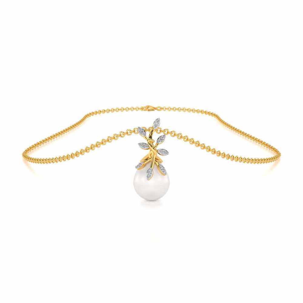 Budding Silver Pearl Pendant - Yellow Gold - Image 3