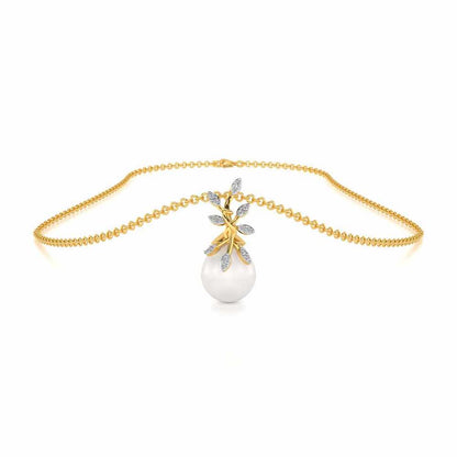 Budding Silver Pearl Pendant - Yellow Gold - Image 3