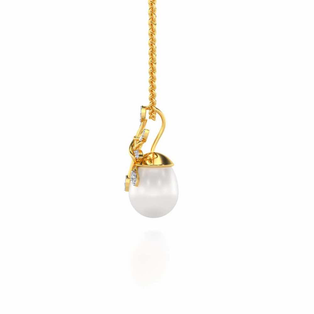 Budding Silver Pearl Pendant - Yellow Gold - Image 4