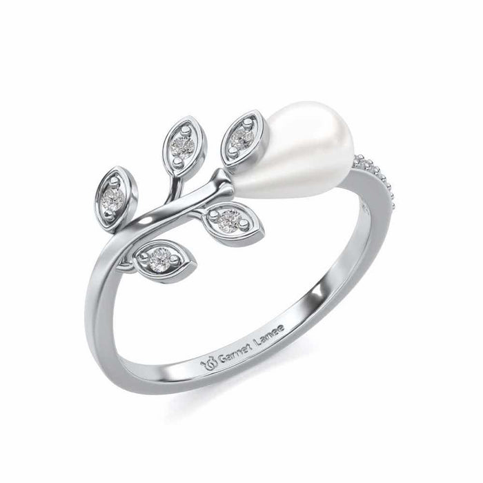 Budding Silver Pearl Ring - White Gold - Image 1