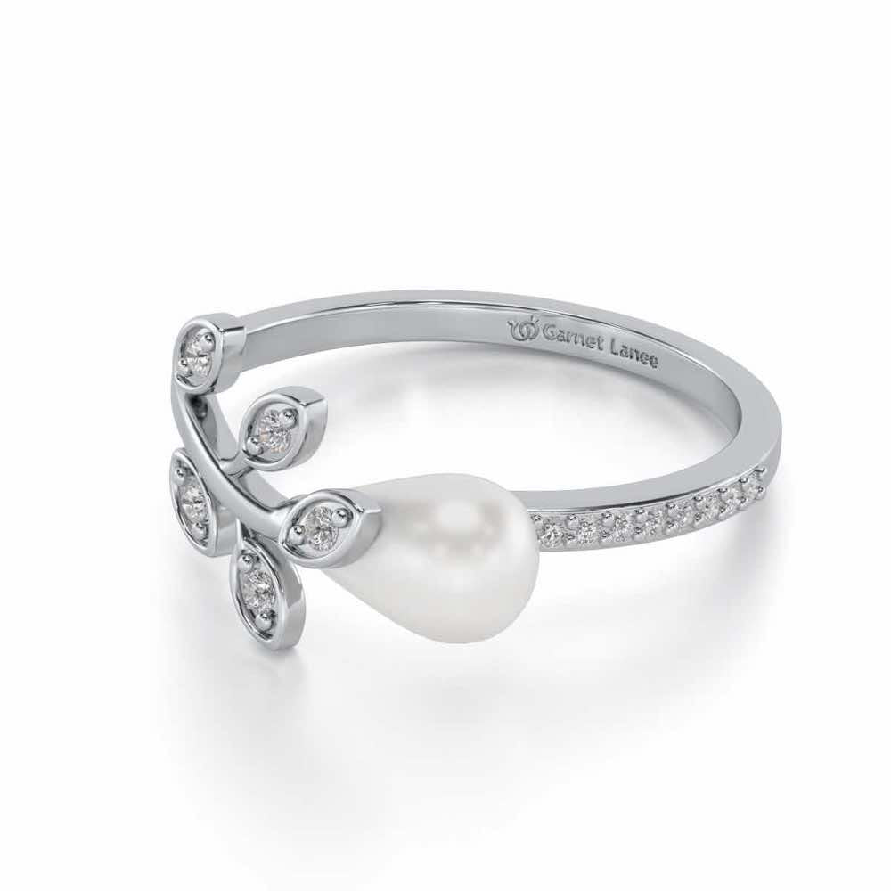 Budding Silver Pearl Ring - White Gold - Image 2
