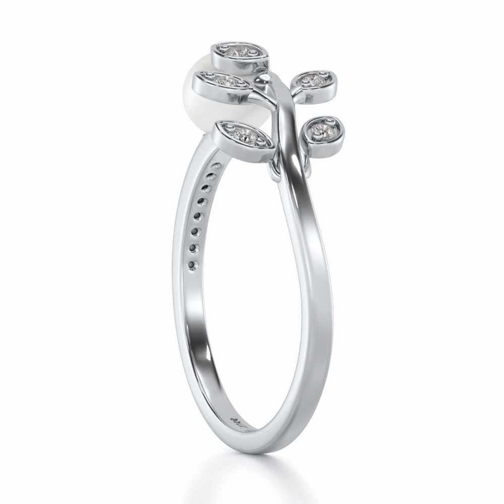Budding Silver Pearl Ring - White Gold - Image 3
